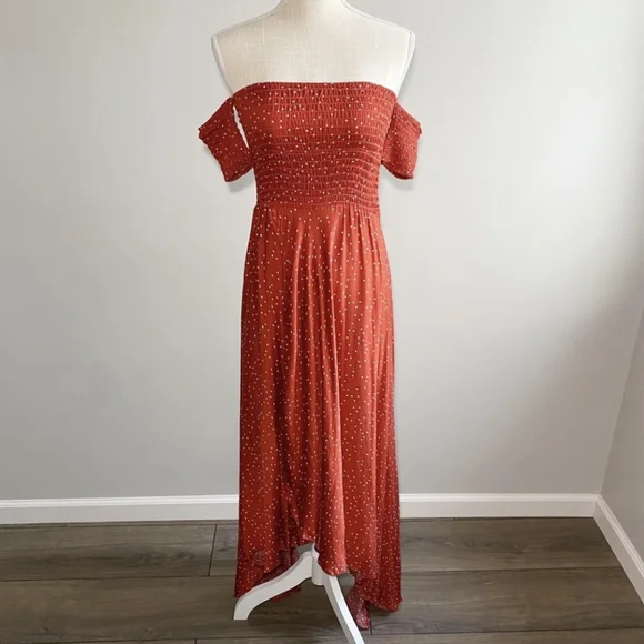 Olivaceous | Dresses | Olivaceous Dark Orange Polka Dot Maxi Dress |  Poshmark